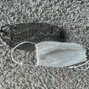 Sparkling Rhinestone Face Masks - Black and White Mesh